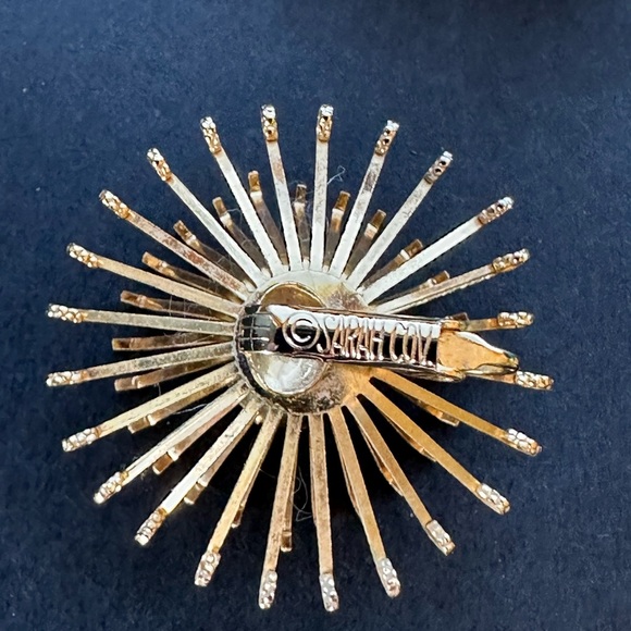 VTG Sarah Coventry Golden Mum Topaz Atomic Starburst Brooch & Clip Earrings Set - Picture 7 of 9
